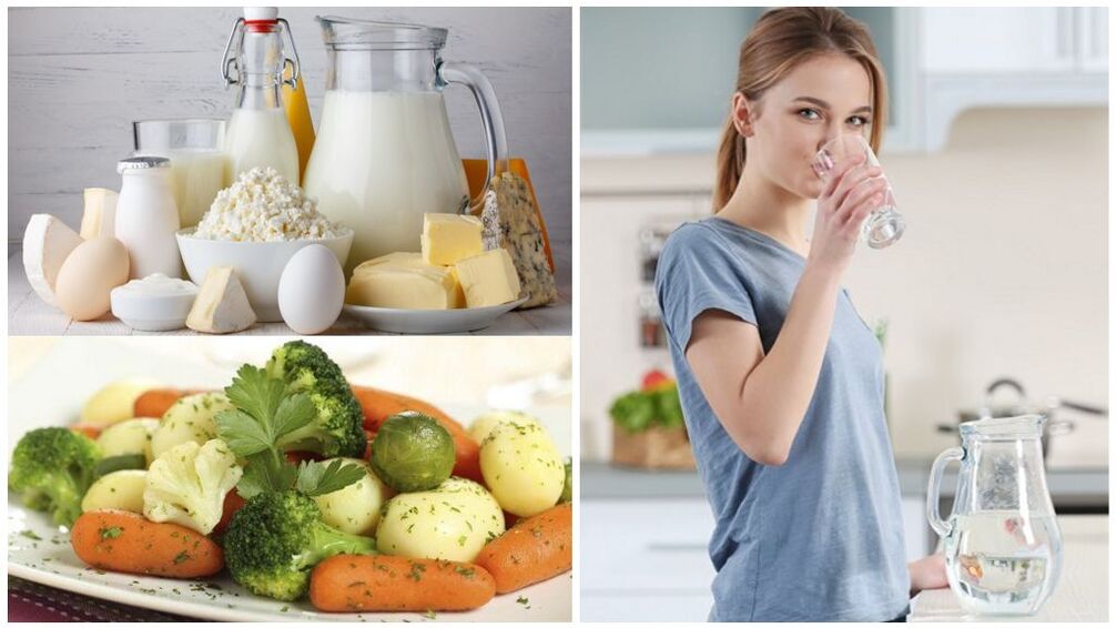 Diet for exacerbation of gout water, dairy products, boiled vegetables. 