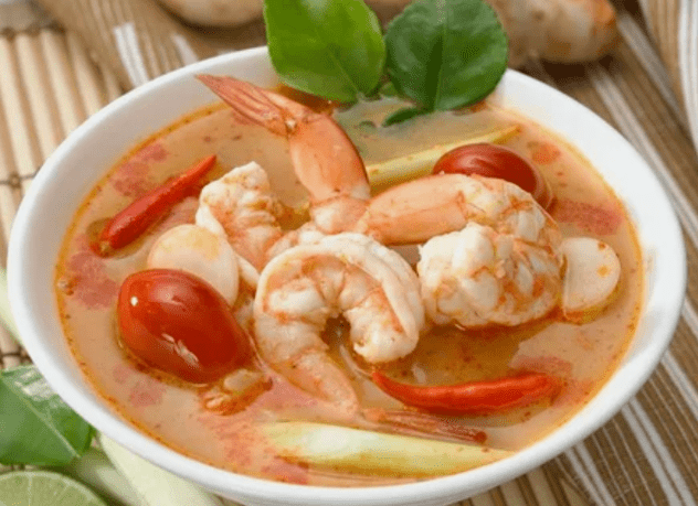 Tomame soup with shrimp